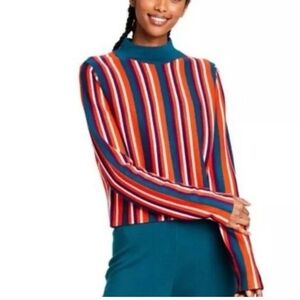 Victor Glemaud Fitted Long Sleeve Orange and Blue Blouse